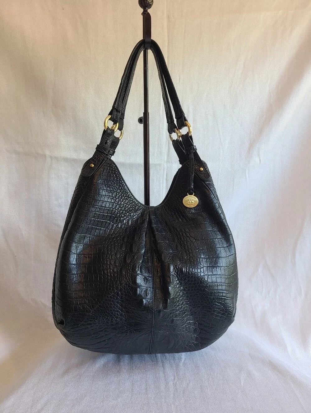 Brahmin Jacqueline hobo shoulder bag black Melbourne croc-embossed leather